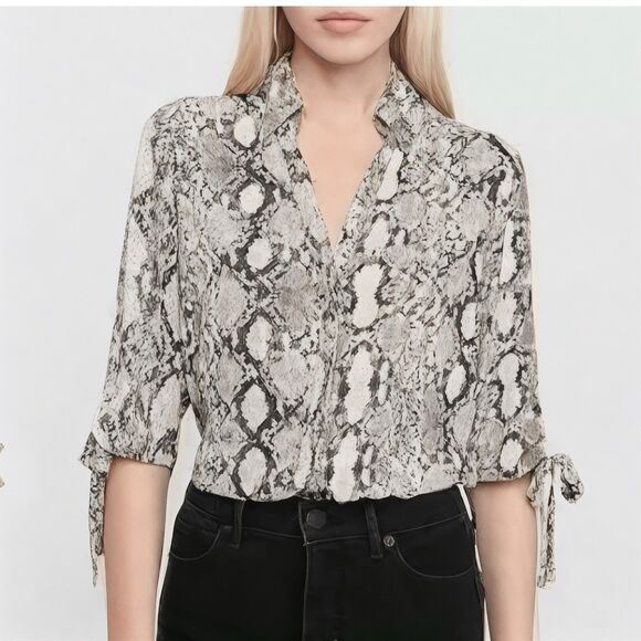 Express Womens Blouse Sz XL Button down 3/4 Sleeve Snake Safari Boho Bohemian - Picture 9 of 16